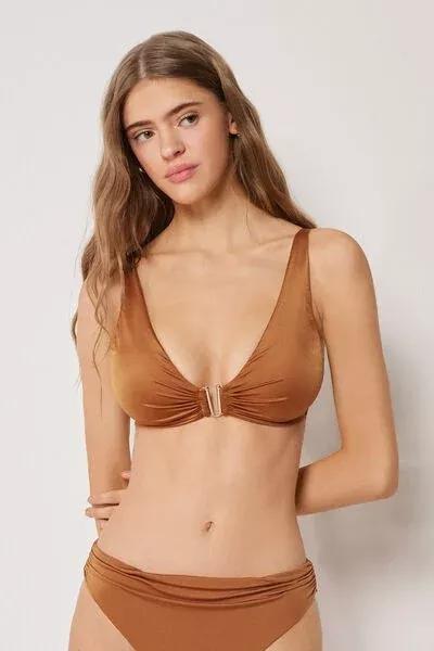 Brown Shiny Satin Brassiere Bikini Top, 5501_150E, large image number 1