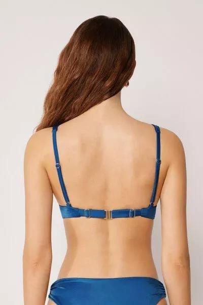 Blue Shiny Satin Brassiere Bikini Top, 5501_155E, large image number 2