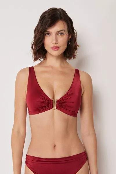 Red Brassiere Bikini Top Shiny Satin, 5501_156E, medium