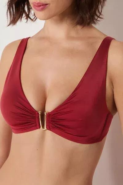 Red Brassiere Bikini Top Shiny Satin, 5501_156E, large image number 3