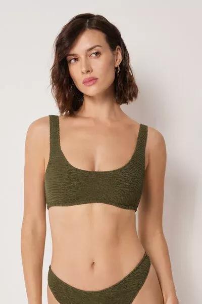 Green Crinkle Waves Brassiere Bikini Top, 5501_158E, medium