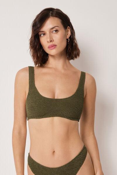 Green Crinkle Waves Brassiere Bikini Top, 5501_158E, large image number 0