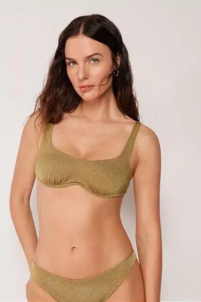 Brown Sophisticated Shine Brassiere Bikini Top, 5501_172E, large image number 1