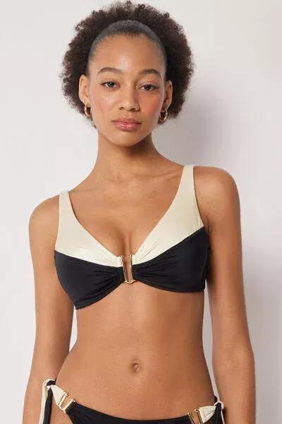 White/Black Elegant Bicolour Brassiere Bikini Top, 5501_183E, large image number 0