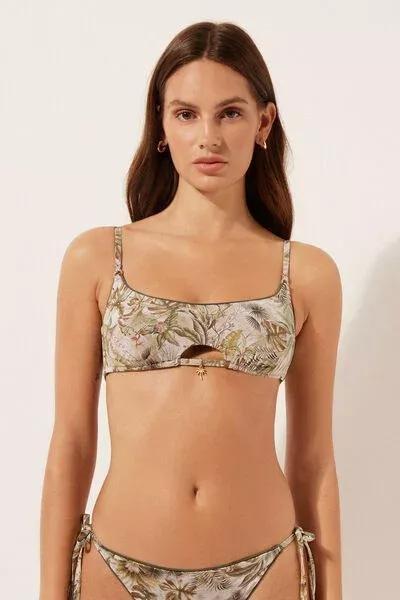 Beige/Green Tropical Foliage Brassiere Bikini Top, 5501_144E, large image number 0