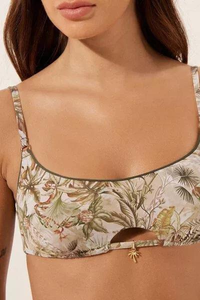Beige/Green Tropical Foliage Brassiere Bikini Top, 5501_144E, large image number 3