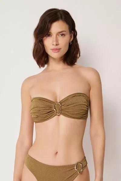 Brown Sophisticated Shine Bandeau Bikini Top, 5501_172E, large image number 1