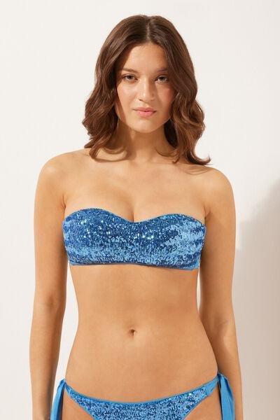 Blue Padded Bandeau Bikini Top, , large image number 1
