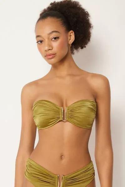 Green Shiny Satin Bandeau Bikini Top, 5501_149E, medium