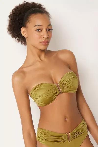 Green Shiny Satin Bandeau Bikini Top, 5501_149E, large image number 1