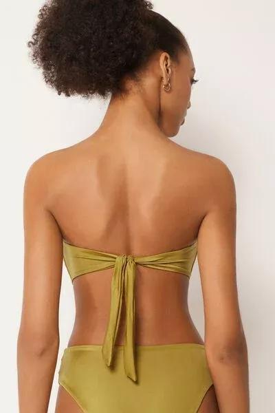Green Shiny Satin Bandeau Bikini Top, 5501_149E, medium