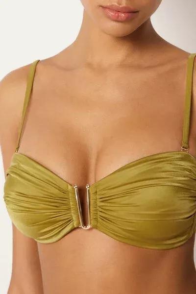 Green Shiny Satin Bandeau Bikini Top, 5501_149E, large image number 3