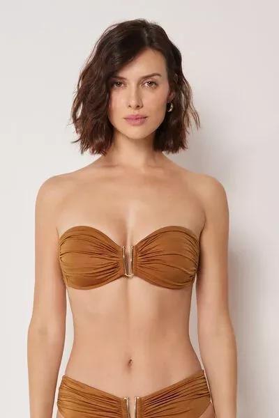 Brown Shiny Satin Bandeau Bikini Top, 5501_150E, large image number 0