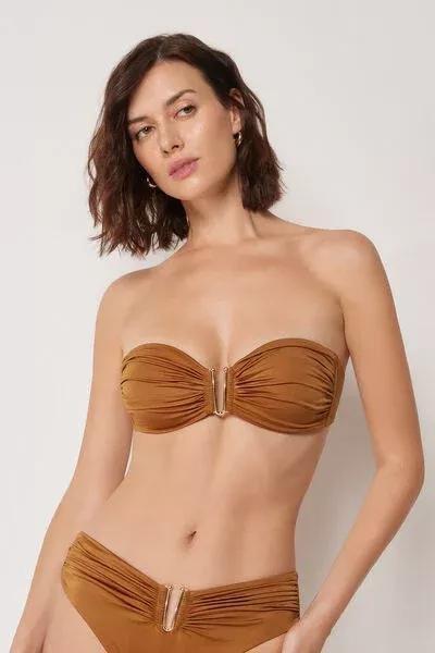 Brown Shiny Satin Bandeau Bikini Top, 5501_150E, large image number 1