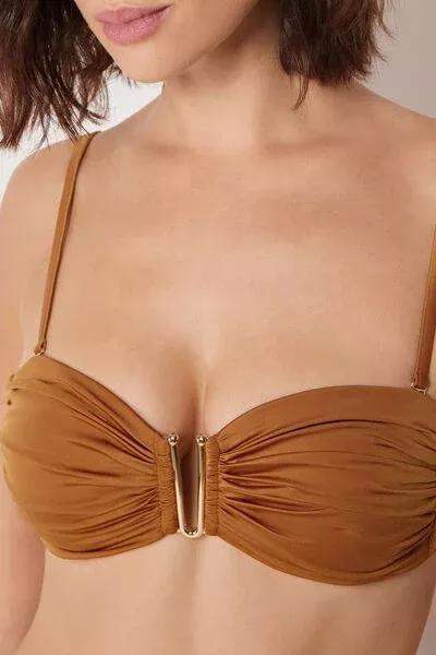 Brown Shiny Satin Bandeau Bikini Top, 5501_150E, large image number 3