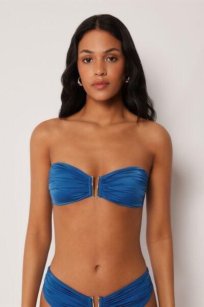 Blue Shiny Satin Bandeau Bikini Top, 5501_155E, medium
