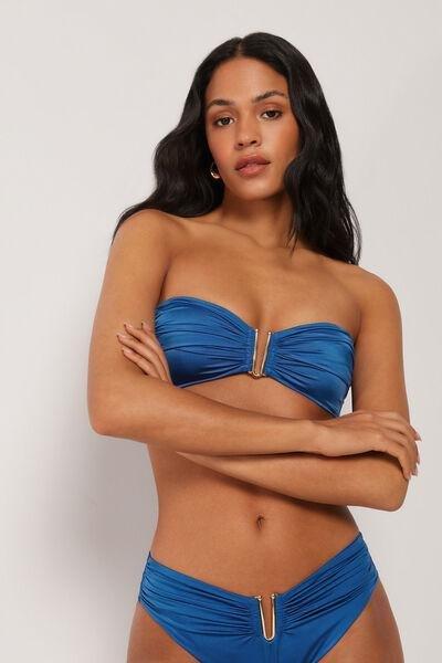 Blue Shiny Satin Bandeau Bikini Top, 5501_155E, large image number 1