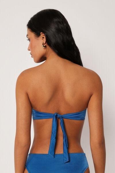 Blue Shiny Satin Bandeau Bikini Top, 5501_155E, large image number 2