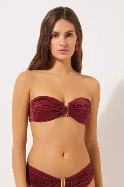 Red Bandeau Bikini Top Shiny Satin, 5501_156E, large image number 0