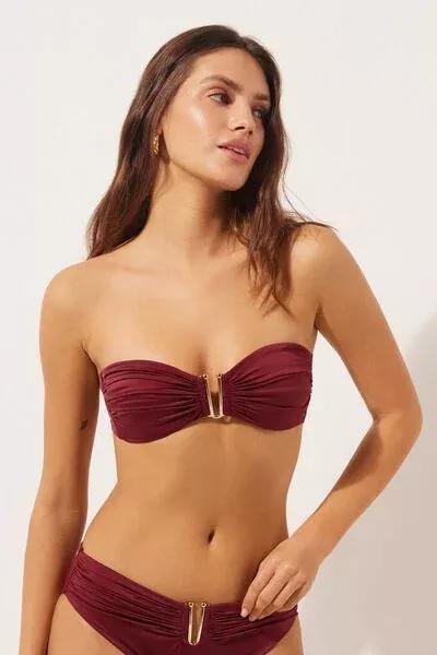Red Bandeau Bikini Top Shiny Satin, 5501_156E, large image number 1