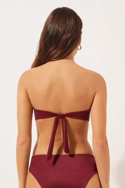 Red Bandeau Bikini Top Shiny Satin, 5501_156E, large image number 2