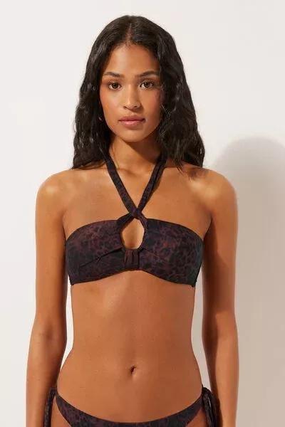 Brown Animal Print Bandeau Bikini Top, 5501_165E, large
