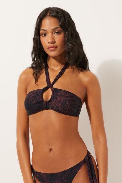 Brown Animal Print Bandeau Bikini Top, 5501_165E, large image number 1