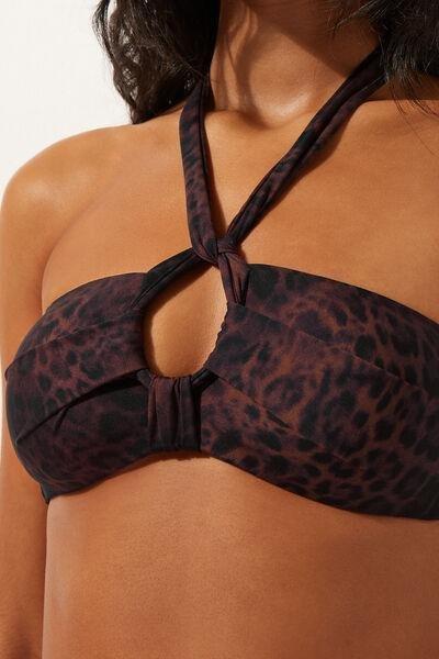 Brown Animal Print Bandeau Bikini Top, 5501_165E, large image number 3