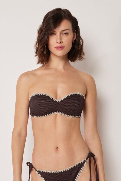 Brown Bicolour Embroidery Bandeau Bikini Top, 5501_170E, large image number 0