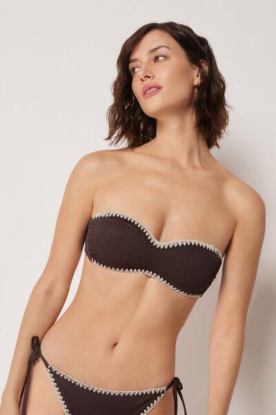 Brown Bicolour Embroidery Bandeau Bikini Top, 5501_170E, medium