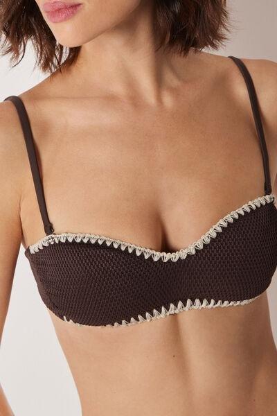 Brown Bicolour Embroidery Bandeau Bikini Top, 5501_170E, large image number 3