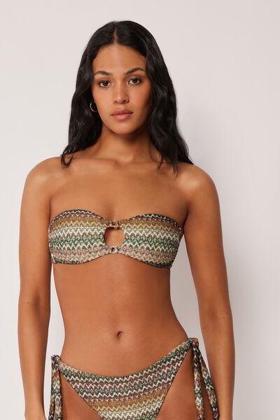 Beige Elegant Ethnic Bandeau Bikini Top, 5501_174E, large image number 0