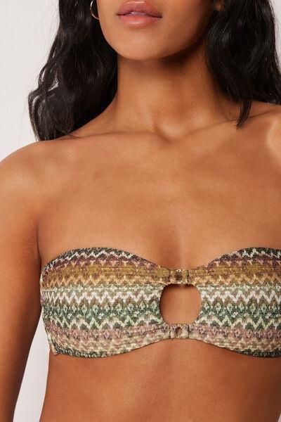 Beige Elegant Ethnic Bandeau Bikini Top, 5501_174E, large image number 3