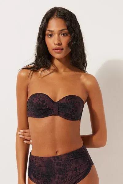 Brown Animal Print Bandeau Bikini Top, 5501_165E, large image number 1