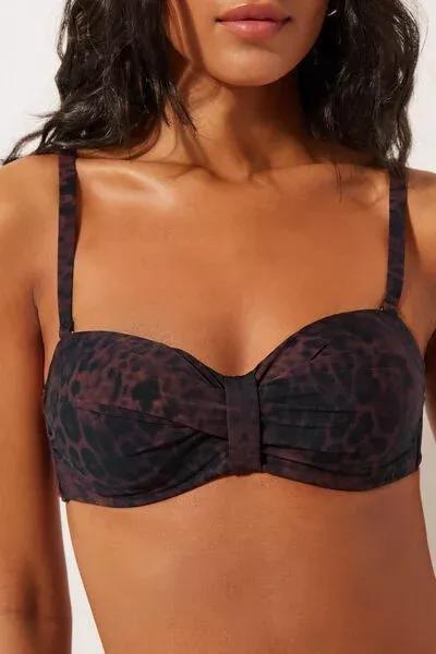 Brown Animal Print Bandeau Bikini Top, 5501_165E, large image number 3