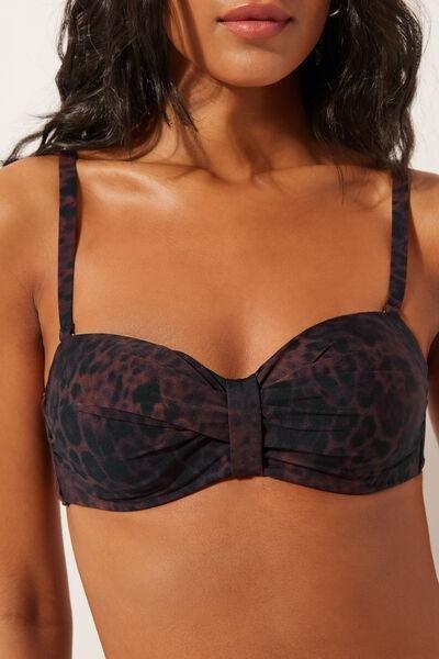Brown Animal Print Bandeau Bikini Top, 5501_165E, large image number 3