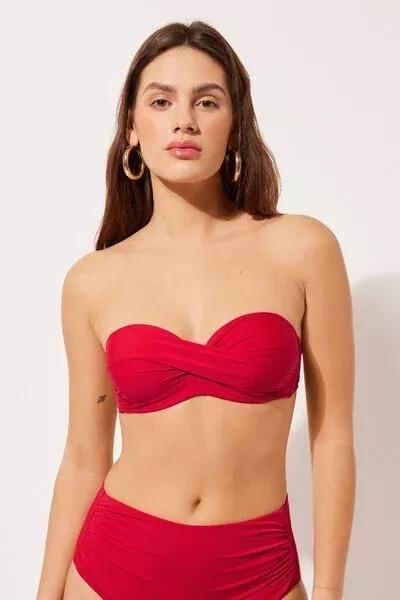 Red Lightly Padded Bandeau Bikini Top, 5501_061E, large image number 0