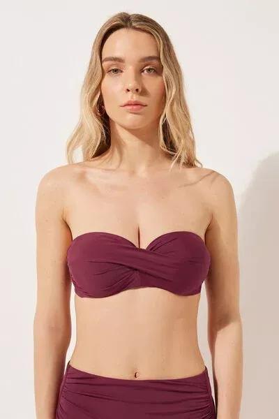 Burgundy Padded Bandeau Bikini Top, 5501_101E, large image number 0