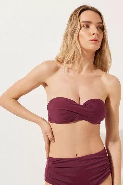 Burgundy Padded Bandeau Bikini Top, 5501_101E, large image number 1
