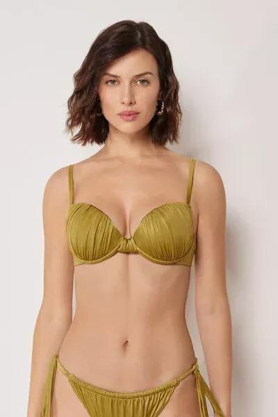 Green Shiny Satin Padded Push-Up Bikini Top, 5501_149E, large image number 0