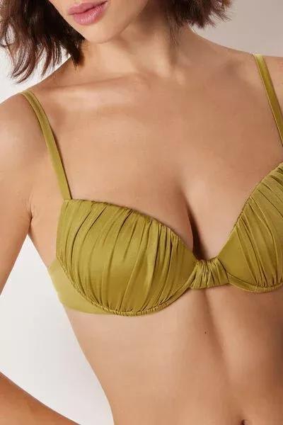 Green Shiny Satin Padded Push-Up Bikini Top, 5501_149E, large image number 3