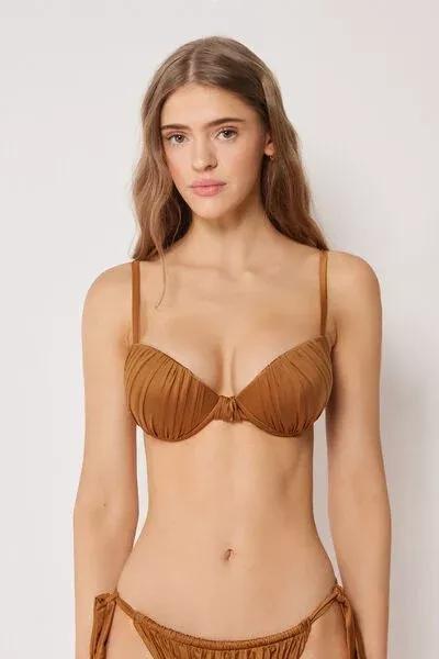 Brown Shiny Satin Padded Push-Up Bikini Top, 5501_150E, large