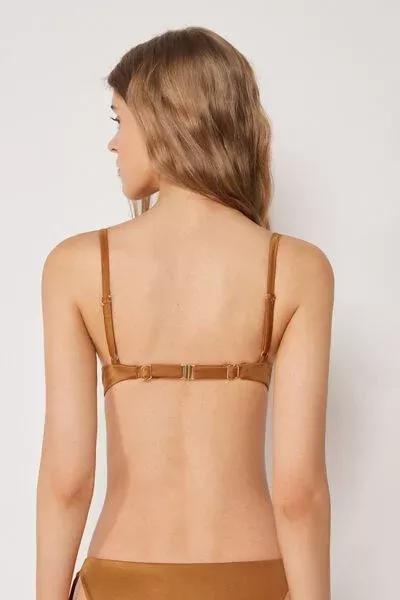 Brown Shiny Satin Padded Push-Up Bikini Top, 5501_150E, large image number 2
