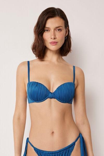 Blue Shiny Satin Padded Push-Up Bikini Top, 5501_155E, large image number 0