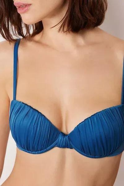 Blue Shiny Satin Padded Push-Up Bikini Top, 5501_155E, large image number 3