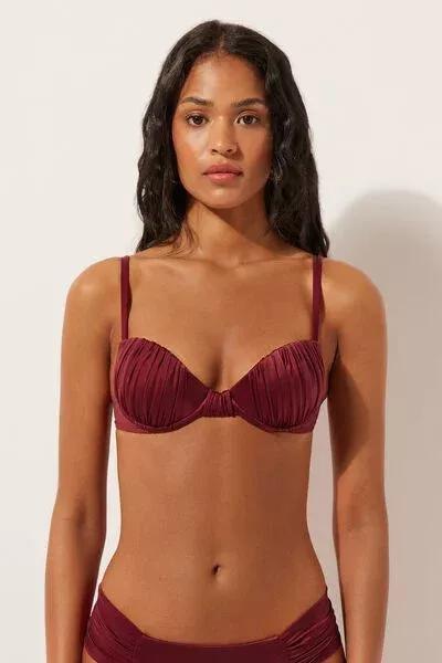 Red Shiny Satin Padded Push-Up Bikini Top, 5501_156E, large image number 0