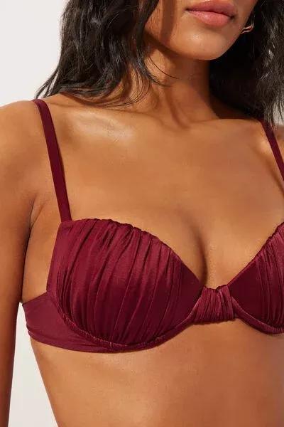 Red Shiny Satin Padded Push-Up Bikini Top, 5501_156E, large image number 3