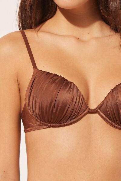 Brown Shiny Satin Push-Up Bikini Top, 5501_040E, large image number 3