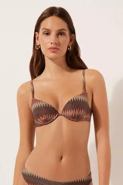 Brown Golden Chevron Push-Up Bikini Top, 5501_151E, medium