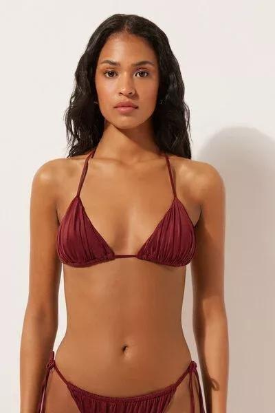 Red Shiny Satin Removable Padding Triangle Bikini Top, 5501_156E, large image number 0